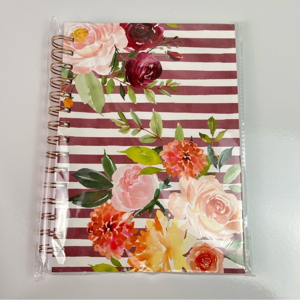 Floral Stripes Design Burgundy Red Multicolor Spiral Bound Journal 6”x8.25” New